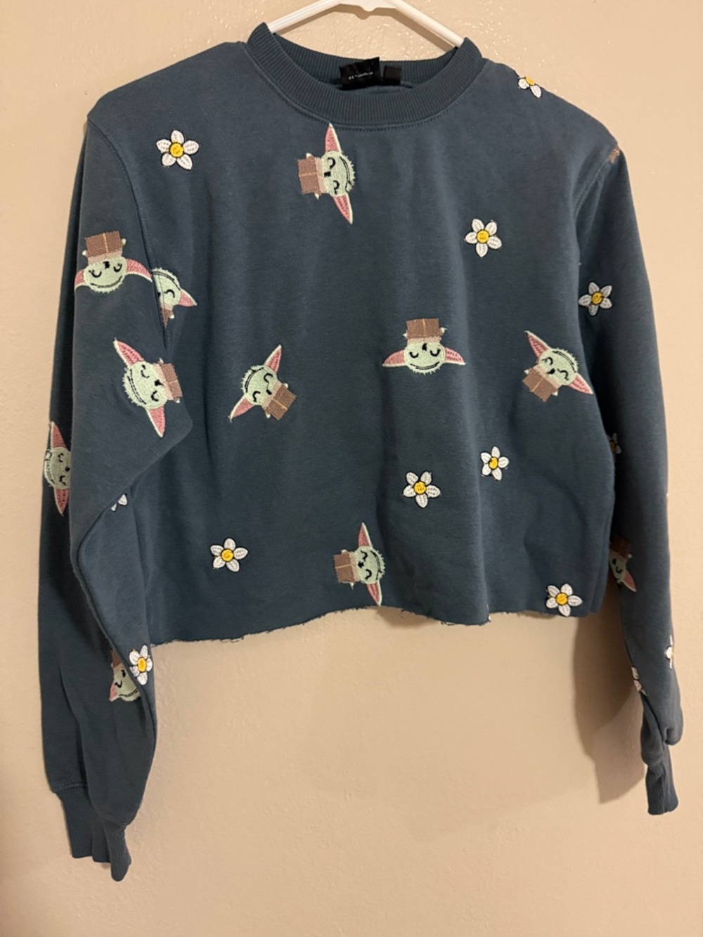 Star Wars Blue Cropped Sweatshirt with Baby Yoda and Daisy Motif